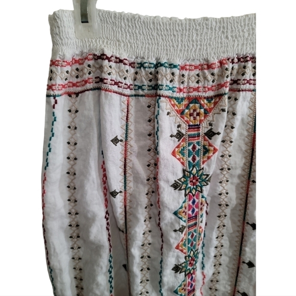 Johnny Was Verena Side Slit Skirt Medium 100% Linen multicolored Embroidery - Picture 6 of 7